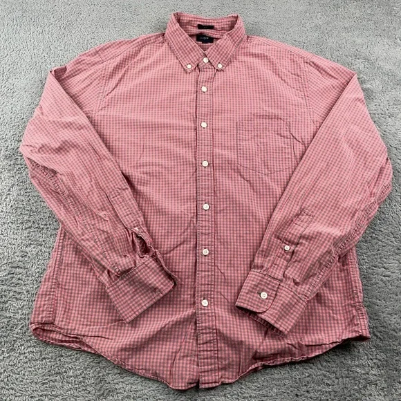 J Crew Shirt Mens XL Red Gray Gingham Check Button Down Cotton Preppy Casual - Picture 2 of 11
